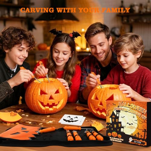 Halloween Pumpkin Carving Kit Tools, 10 PCS Professional Carving Knife with Unique Storage Bag and 25 PCS Pumpkin Carving Stencils, Stainless Carving Set for Halloween Decor, Home Essentials - view 3
