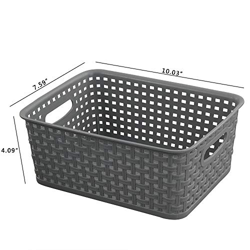 Plastic Storage Basket, 10.03" x 7.59" x 4.09", Pack of 6, Gray - view 2