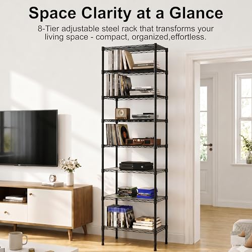 8-Tier Wire Shelving Unit Adjustable Steel Wire Rack Shelving, 80.7 Inches Height 8 Shelves Metal Storage Rack, Pantry Shelves for Storage with PE mat, NSF Certified, Black - view 7