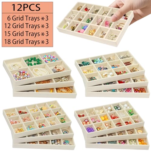 12-Pack Stackable Velvet Jewelry Organizer Trays, Drawer Inserts for Earrings Rings Necklaces Bracelets Earring Organizer For Women Jewelry Storage Display Case - view 2