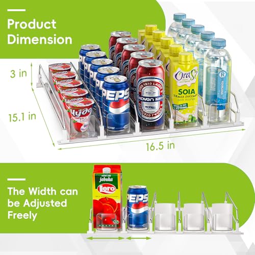 Soda Can Dispenser for Refrigerator,Self-Pushing Drink Organizer for Fridge, Width Adjustable Fridge Organization, Beer Pop Can Water Bottle Drink Dispenser for Fridge (15.1"D) White (5 Row, White) - view 4