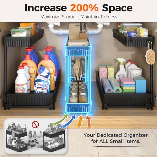 3-Pack 2-Tier L-Shaped Under Sink Organizers with Sliding Drawers - view 2