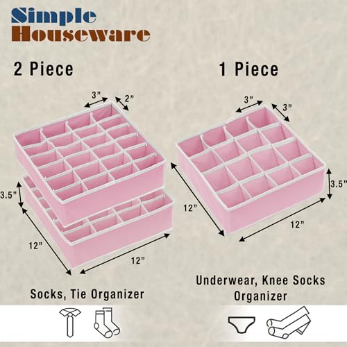 Sock Drawer Organizer, 3 Pack, Pink - view 2