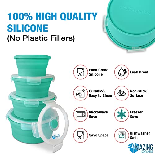 Set of 4 Silicone collapsible food storage containers with lids, Collapsible Bowls for Camping, Rv storage and organization, Rv Kitchen Accessories, BPA Free, Microwavable, Freezer, Dishwasher Safe - view 2