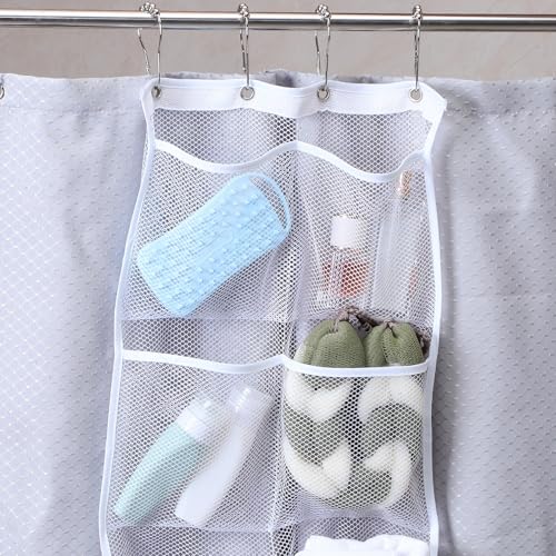 2 Pcs Hanging Shower Organizer, White PP Mesh Caddy with Six Pockets - view 6