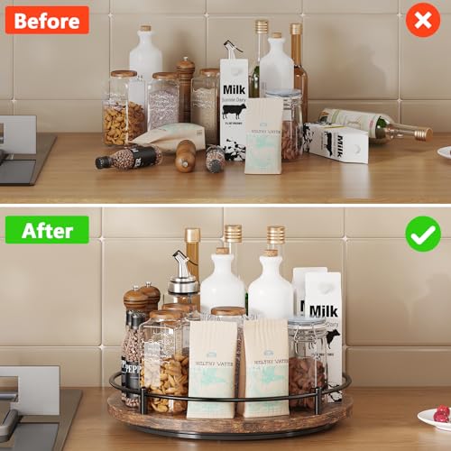 Lazy Susan Organizer：9 Inch Rotating Spice Rack for Kitchen Countertop Round Wooden Turntable Holder for Cabinet, Dining Table, Cupboard Storage – Black - view 4