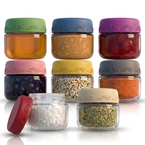 2oz 8Pack Glass Dressing Jars with Leakproof Lids, Containers for Sauce, Salad Dressing, Dips & Snacks – Reusable Glass Food Storage Cups for Lunch Box & Meal Prep(2oz-8Pack)