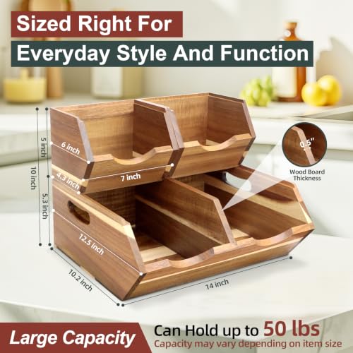 Acacia Wood Pantry Storage Bins, Stackable 3-piece set - view 4