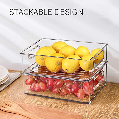 Stackable Refrigerator Organizer Bins, 6 Pack Clear Kitchen Organizer Container Bins with Handles and 20 PCS Plastic Bags for Pantry, Cabinets, Shelves, Drawer, Freezer - Food Safe, BPA Free 10"L - view 2