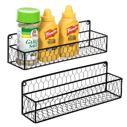 12 Inch Black Wire Wall Spice Rack Set of 2 Seasoning Shelf
