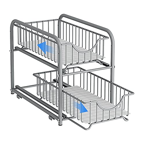 2-Tier Pull Out Organizer Under Sink Sliding Cabinet Rack,Sliver - view 5