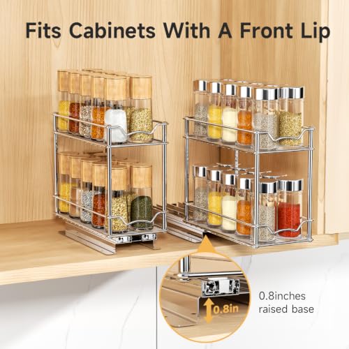 2 Pack Pull Out Spice Rack for Inside Cabinet, 2 Tier Chrome Spice Organization for Cabinet, Vertical Sliding Out Spice Rack Organizer for Seasoning, 10.4''D×4.8''W×9.3''H - view 3