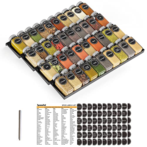 Spice Drawer Organizer with 28 Spice Jars, 386 Spice Labels, 4 Tier Seasoning Rack Tray Insert for Kitchen Drawers, 13" Wide x 17.5" Deep (Pack of 2) - view 8