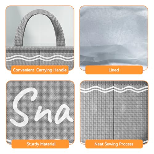 Snack Basket for Pantry & 5 Seal Clips - Snack Bin Organizer for Countertop - Imitation Linen Snack Storage Containers for Storing Chips, Pretzels, Cookies, Popcorn and more (1, Gray) - view 2