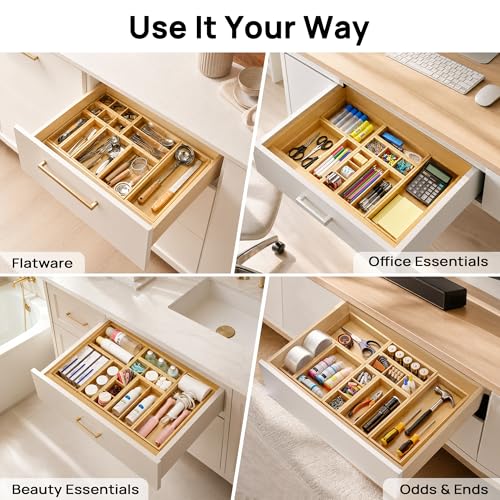 2 Pack Bamboo Drawer Organizer Boxes, Junk Drawer Storage Trays - view 6