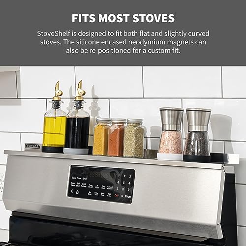 StoveShelf 20" Apartment Length Stainless Steel Finish Magnetic Shelf for Kitchen Stove - Kitchen Storage Solution with Zero Installation - Over Stove Spice Rack Organizer - view 5