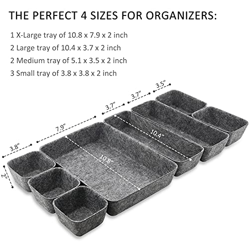 Desk Drawer Organiser Trays, 8 Pack Square Organizer Box Stackable Dividers, Save Desk Space Dividers Box for Home Office Cosmetics Storage Boxes (Dark Gray) - view 3