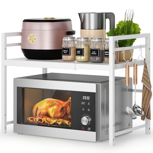 Expandable Microwave Stand Kitchen Countertop Organizer, White