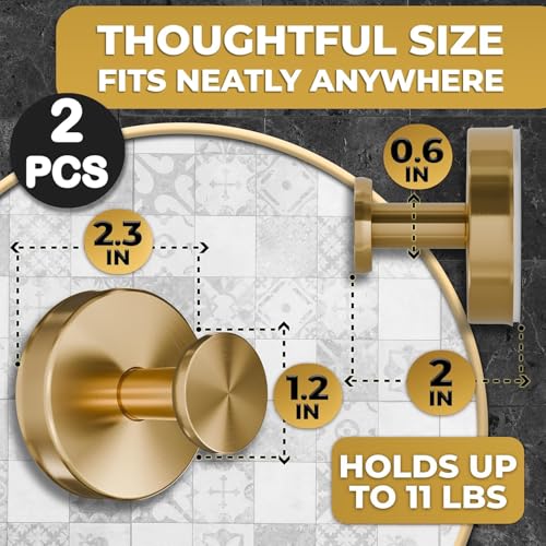 2 Pcs Gold Suction Cup Hooks for Shower, 11 lb, Removable (Gold) - view 2