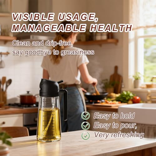 16oz/470ml Glass Olive Oil Sprayer for Cooking, 2 in 1 Olive Oil Dispenser Bottle, Food Grade Oil Mister for Kitchen Gadgets, Air Fryer Accessories, Salad & BBQ – Black - view 3