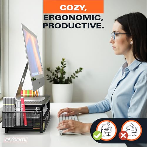 FlowMax Ergonomic Desk organizer Computer Monitor Stand -Improved XL Desk Drawer, File Paper Pencil Holders - Pro Posture Eye-Level Tension Relief - Anti-Slip Home Office Supplies Storage Stand for Laptop Monitor or Printer - view 5