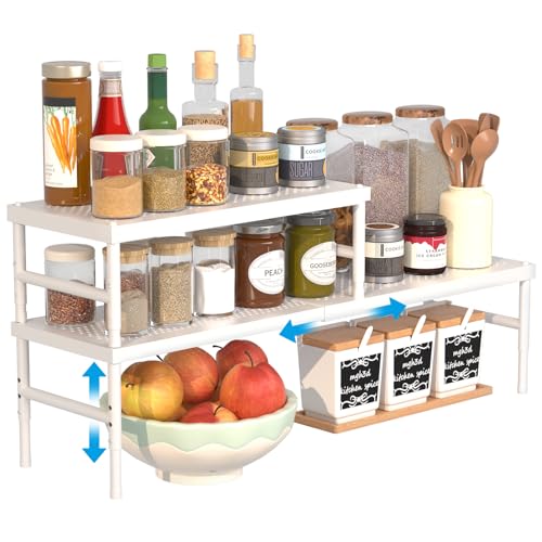 2 Pack Expandable adjustable stackable kitchen cabinet organizer,spice rack