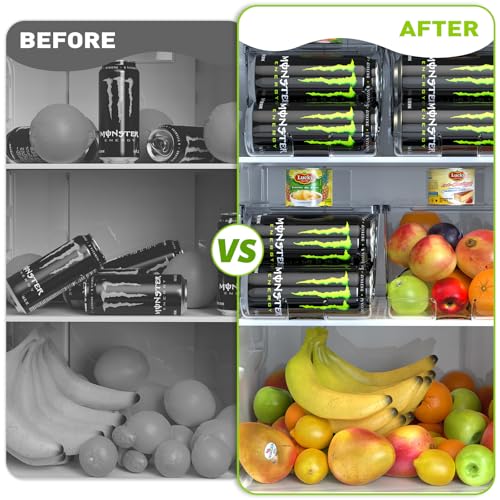 2 Pack Tall Skinny Can Organizer for Refrigerator, Stackable Large Soda Cans of 16oz & 17oz Beverage Energy Drink Container Holder Dispenser with Lid for Fridge, Clear Storage Plastic Bins - view 6