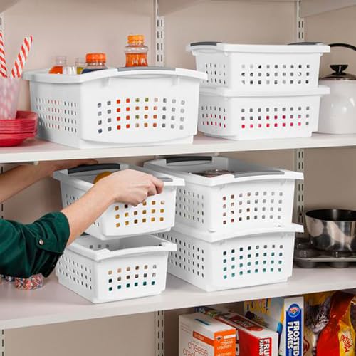 Medium Stacking Basket, Versatile Open Plastic Bin, White, 4 Pack - view 4