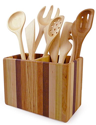American Made Mixed Wood Utensil Holder Crock, Double Size - view 5