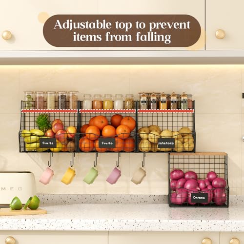 4 Pack Fruit Basket for Kitchen with Lid, Counter&Wall Mounted Hanging Fruit Basket, Potato and Onion Storage, Metal Wire Fruit and Vegetable Storage, Snack Organizer 11.81 * 8.66 * 10.63in - view 5