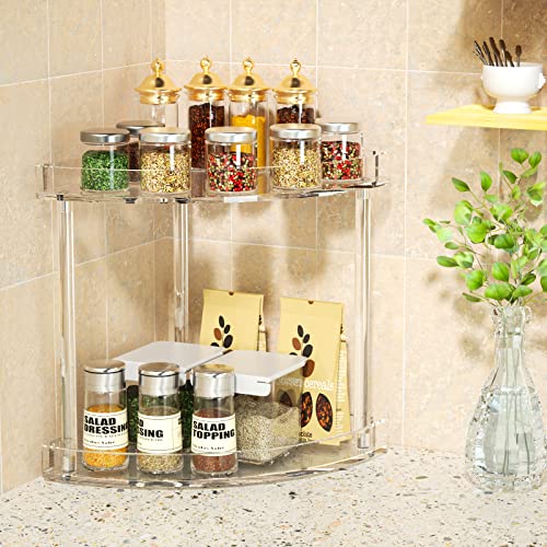 2 Tier Acrylic Bathroom Counter Organizer, Clear Bathroom Countertop Corner Organizer, 2-Tier Corner Storage Shelf Vanity Trays, Home Storage Holder for Makeup Cosmetics Perfume Organizer - view 4
