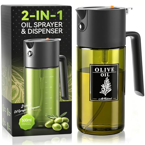2-IN-1 Oil Sprayer for Cooking,Oil Dispenser for Kitchen,500ML,Black