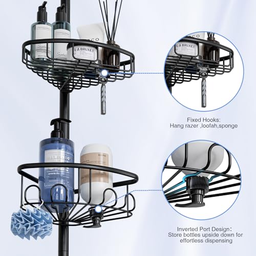 Corner Shower Caddy Tension Pole: Stainless Steel Rustproof 4-Tier Shower Organizer - 47-121 inch Adjustable Bathroom Shelves for Bathtub Shampoo Storage - Tension Rod Floor Standing Bath Rack - Black - view 6