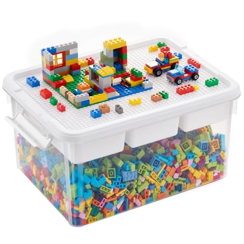 17 QT Plastic Storage Box Building Baseplate Lid Removable Tray