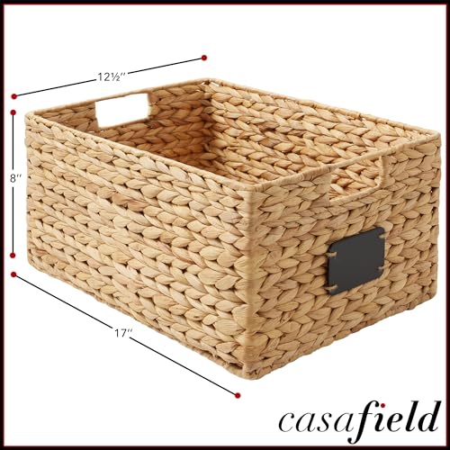Set of 2 Water Hyacinth Pantry Baskets, 12-1/2" x 17" x 8", with Chalkboard Labels and Chalk Marker - Natural, Woven Storage Bin Organizers for Kitchen Shelves - view 7