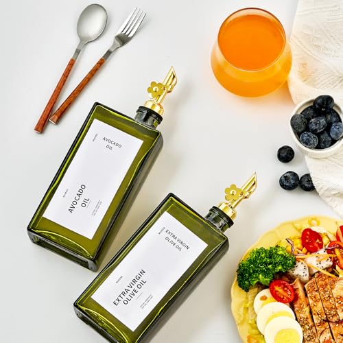 Olive Oil Dispenser Bottle for Kitchen, 16.9oz /500ml Cooking Vinegar Dispenser Bottle Set, Glass Sauce Container, Labels, Brush, Funnel, Stoppers, Green for Oil, Wine - view 6