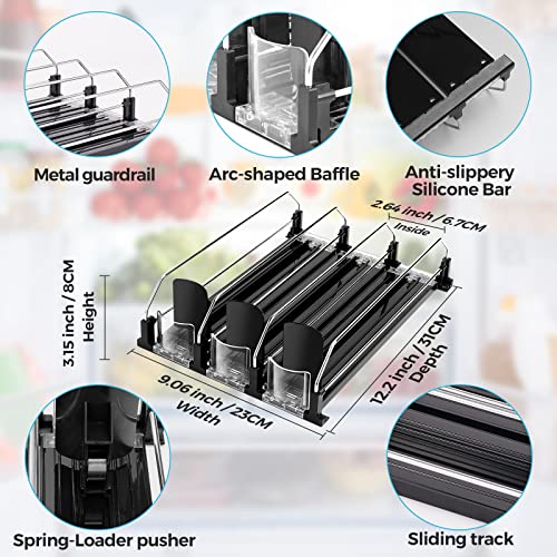 Drink Dispenser for Refrigerator, Self-Pushing Soda Can Organizer for Fridge, 3 Rows has been Assembled, Automatic Can Organizer with Spring Loaded for Refrigerator Holds 12 cans, Black - view 6
