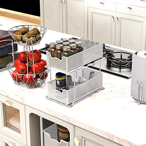 2 Tier Sliding Cabinet Basket Organizer Drawer, White - view 5