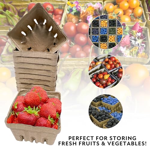 40 Pack Natural Berry Basket 1 Pint, Pulp Fiber Vented Produce Containers Farmers Market Basket, Fruit & Vegetable Containers - view 5