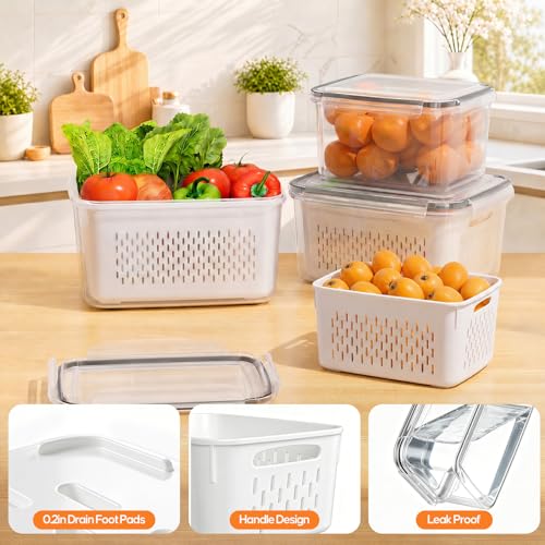 Fruit Storage Containers for Fridge, 3 Pack Plastic Food Storage Container - view 5