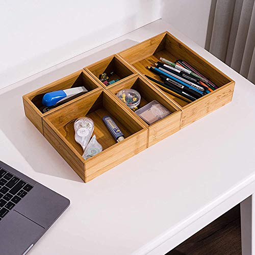 Set of 5 Bamboo Drawer Organizer Boxes, Desk Storage Box Kit, Drawer Storage Containers Tray Bins for Office, Kitchen, Bedroom, Children Room, Craft, Sewing - view 5