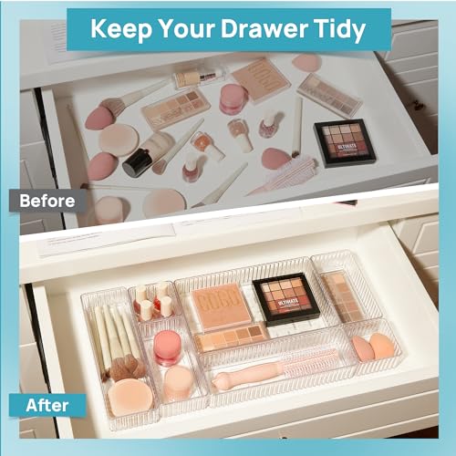 7 PCS Clear Makeup Drawer Organizers Bins, 4-Size Stackable Makeup and Vanity Organizer Trays, Acrylic Bathroom Storage Containers for Cosmetic, Toiletries, Office Supply, Utensils, Gadgets - view 6