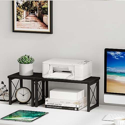 Desk Shelf Desktop Organizer 2 Tier Wood Small Bookshelf,Rustic Brown Freestanding Adjustable, Organizer, Stackable, Desk Stand, Storage Organizers, Kitchen Counter Display Rack - view 2