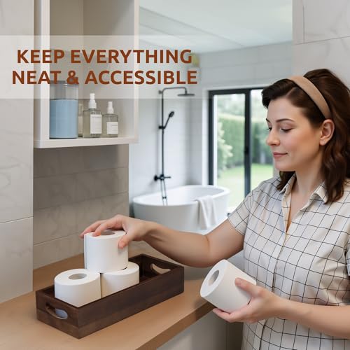 Toilet Tank Topper & Vanity Tray, Acacia Wood Decor Set, Dark Brown - view 6