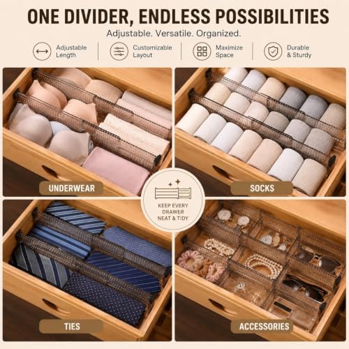 2 Pcs Drawer Organizer, Plastic Drawer Organizer Separators, Expandable Drawer Dividers, Telescopic Closet Dresser Partition Grid System for Sock, Underwear, Kitchen and Office - view 7