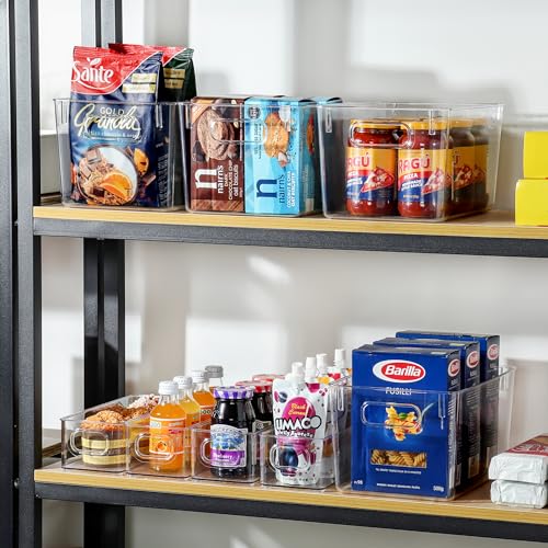 Clear Storage Bins 8 Pack for Pantry Organizers, 4 Large Plastic Pantry Organizer Bins and 4 Small Stackable Storage Containers for Kitchen Cabinet, Home Edit, Freezer Fridge Organizer - view 5