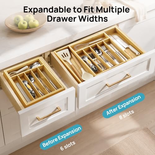 Silverware Organizer, Bamboo Kitchen Drawer Tray, Natural, Large - view 4