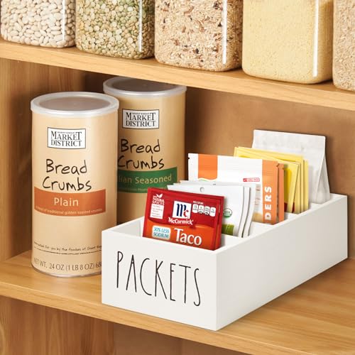 Seasoning Packet Organizer, Spice Packet Storage Organizer with 5 Compartments, Wooden Food Packet Organizer, Caddy Storage for Kitchen Pantry Cabinet, Modern Kitchen Organization Bins (White) - view 7