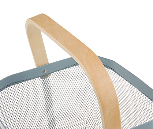 Metal Mesh Steel Basket, Storage Organizer Basket Multi-functional Hanging Kitchen Baskets Fruit Basket Bin with Bamboo Handle for Kitchen Bathroom Picnic Shopping Decor Cabinet Home, Blue - view 5
