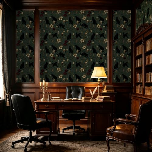 Dark Green Gothic Black Cats Peel and Stick Wallpaper 17.5" x 118" - view 7